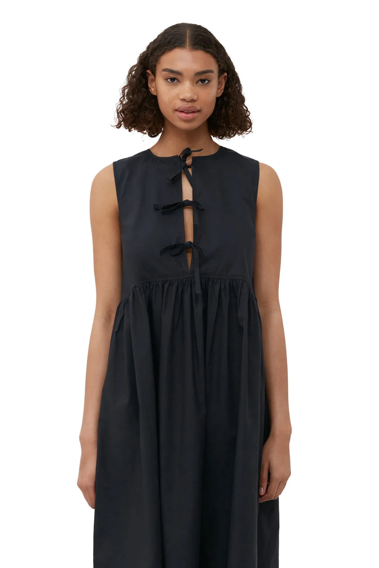Outlet GANNI Midikleid Aus Cotton Poplin Black