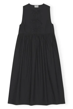 Outlet GANNI Midikleid Aus Cotton Poplin Black