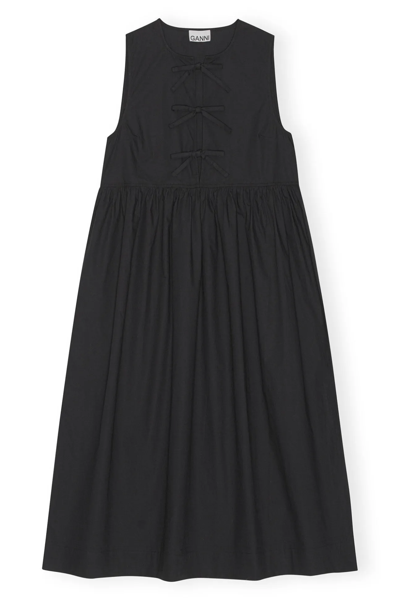 Outlet GANNI Midikleid Aus Cotton Poplin Black