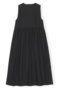 Outlet GANNI Midikleid Aus Cotton Poplin Black