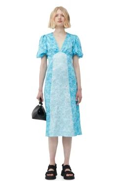 Cheap GANNI Midikleid Aus Crinkled Satin Ethereal Blue