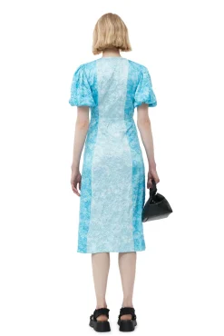 Cheap GANNI Midikleid Aus Crinkled Satin Ethereal Blue