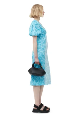 Cheap GANNI Midikleid Aus Crinkled Satin Ethereal Blue