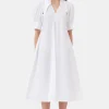 Outlet GANNI Midikleid Aus Popeline Bright White