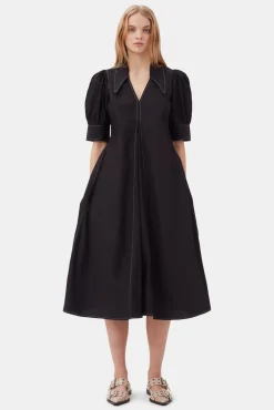 Sale GANNI Midikleid Aus Popeline Black