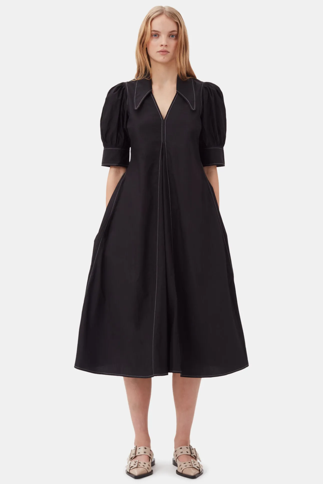Sale GANNI Midikleid Aus Popeline Black