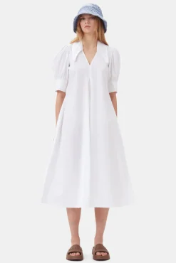 Outlet GANNI Midikleid Aus Popeline Bright White