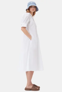 Outlet GANNI Midikleid Aus Popeline Bright White