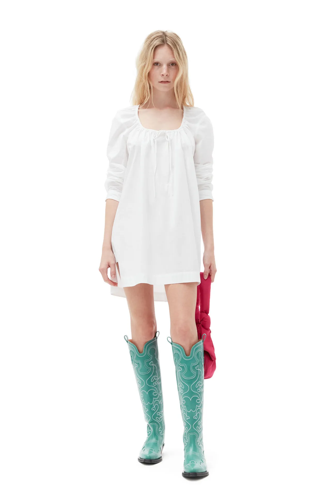 New GANNI Minikleid Aus Cotton Poplin Mit Quadratischem Ausschnitt Bright White