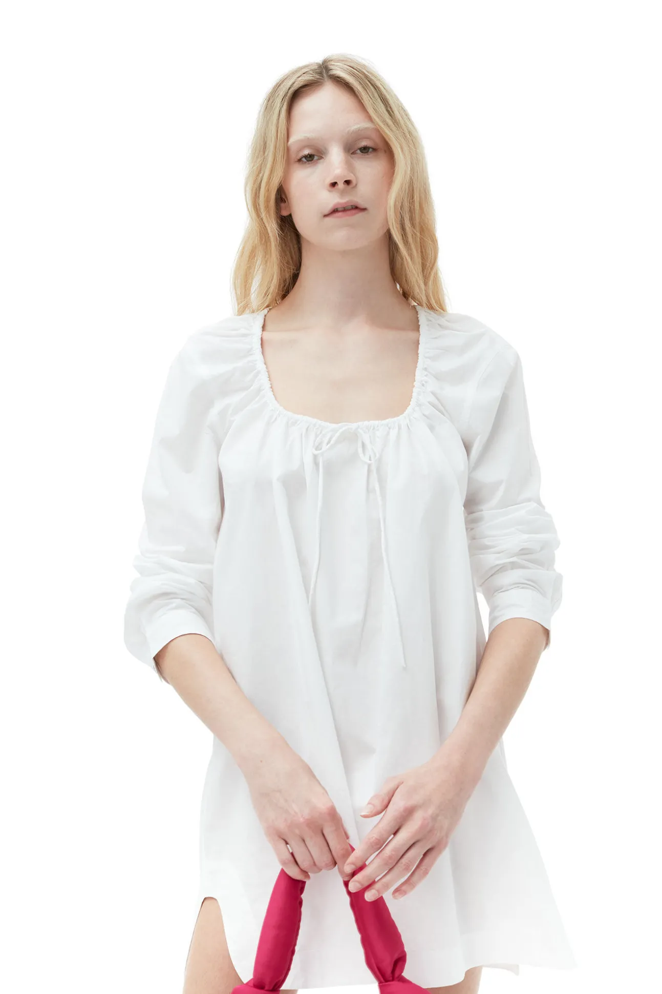 New GANNI Minikleid Aus Cotton Poplin Mit Quadratischem Ausschnitt Bright White