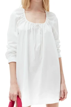 New GANNI Minikleid Aus Cotton Poplin Mit Quadratischem Ausschnitt Bright White