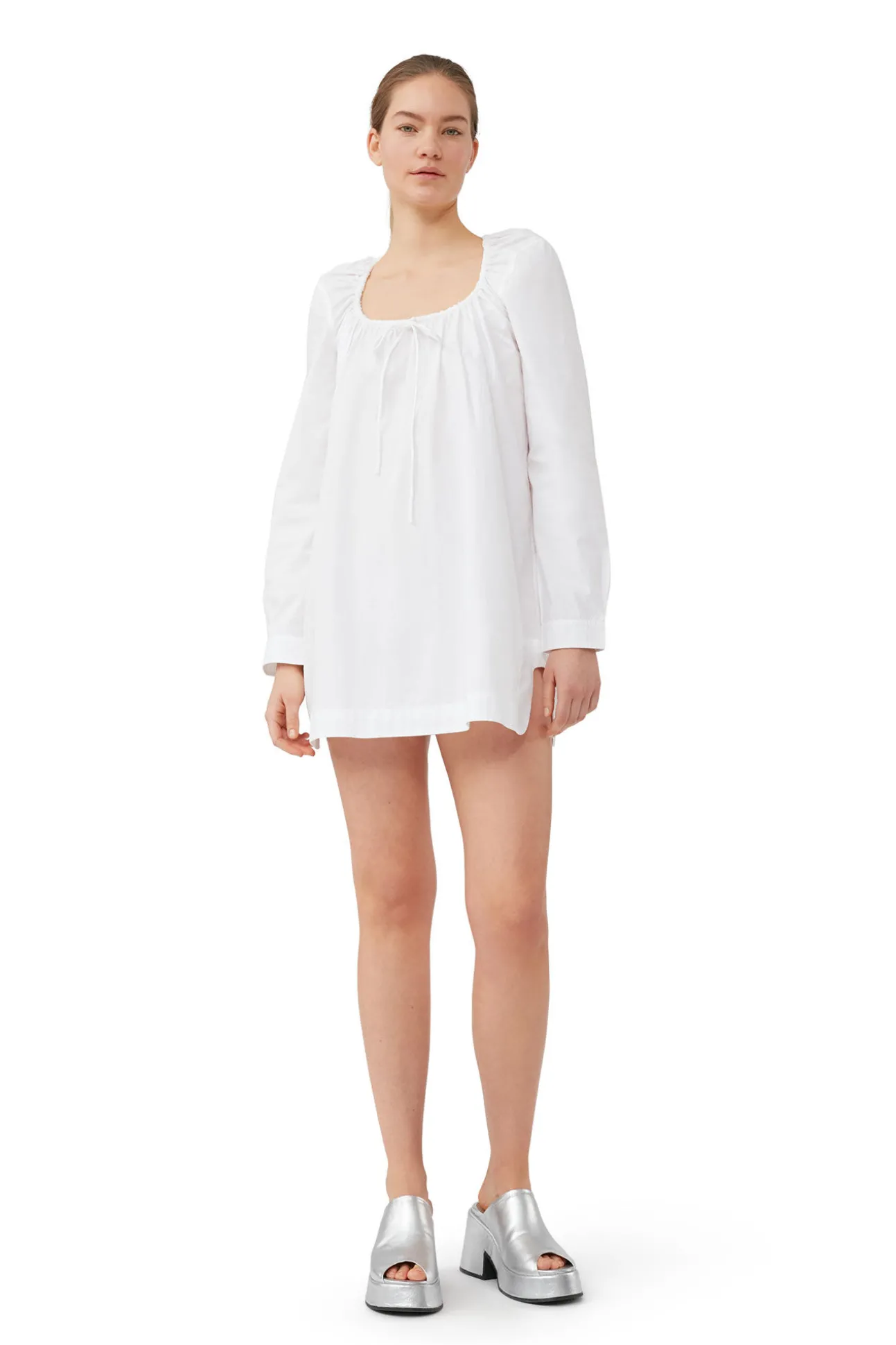 New GANNI Minikleid Aus Cotton Poplin Mit Quadratischem Ausschnitt Bright White