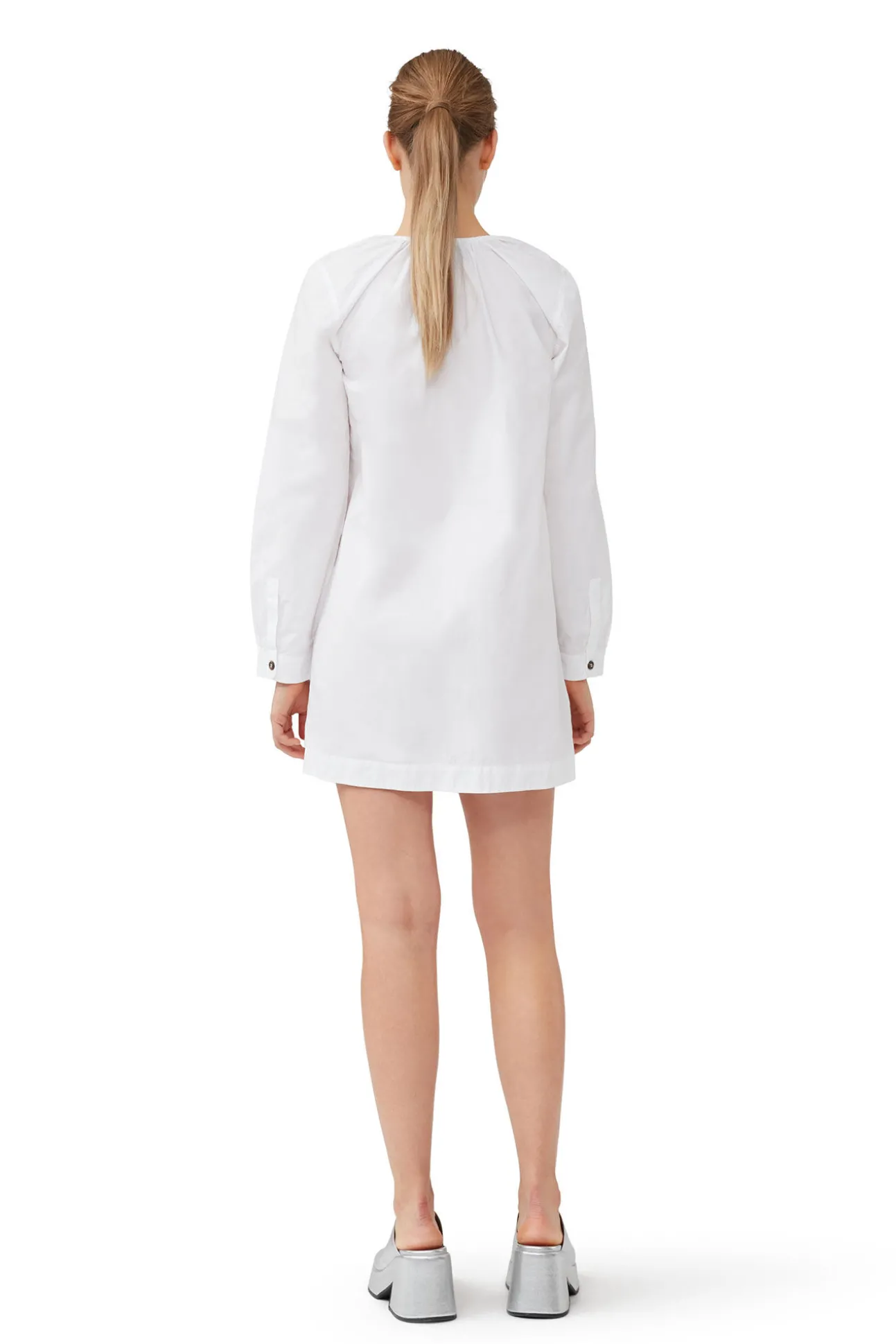 New GANNI Minikleid Aus Cotton Poplin Mit Quadratischem Ausschnitt Bright White