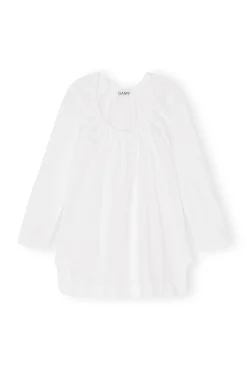 New GANNI Minikleid Aus Cotton Poplin Mit Quadratischem Ausschnitt Bright White
