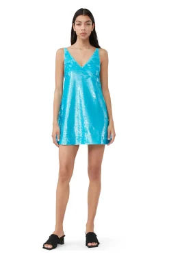 Hot GANNI Mini-Tragerkleid Mit Blauen Pailletten Blue Curacao