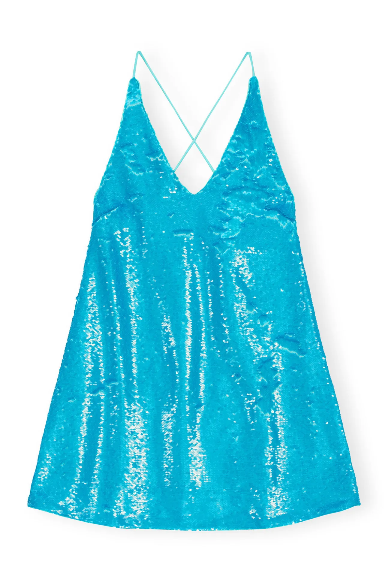Hot GANNI Mini-Tragerkleid Mit Blauen Pailletten Blue Curacao