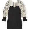 Cheap GANNI Mix Slub Stripe Puff Sleeve Mini Dress Lily Green