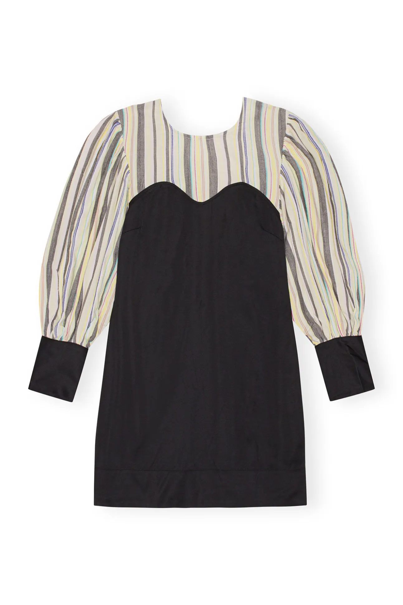 Cheap GANNI Mix Slub Stripe Puff Sleeve Mini Dress Lily Green
