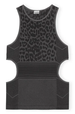 Fashion GANNI Nahtloses Jacquard-Top Black