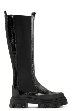 Best GANNI Naplack-Chelsea-Kniestiefel Black