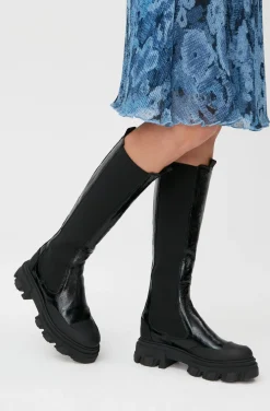 Best GANNI Naplack-Chelsea-Kniestiefel Black