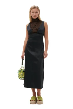 Hot GANNI Neckholder-Kleid Aus Doppel-Satin Black