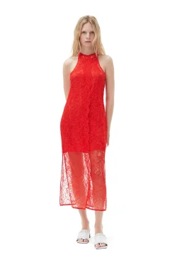 Online GANNI Neckholder-Kleid Aus Roter Spitze Red Alert