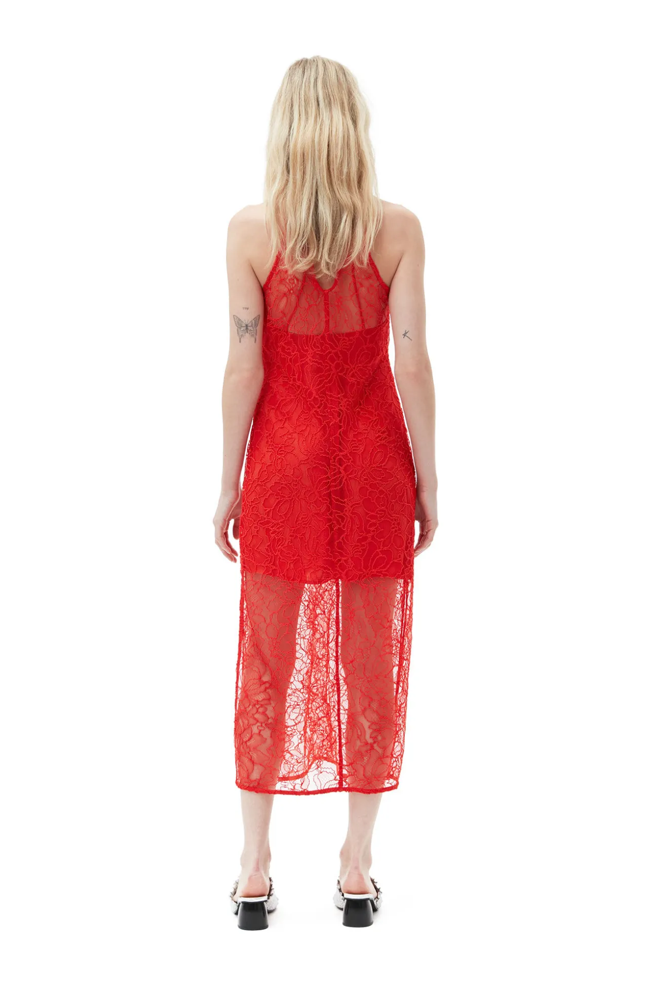 Online GANNI Neckholder-Kleid Aus Roter Spitze Red Alert