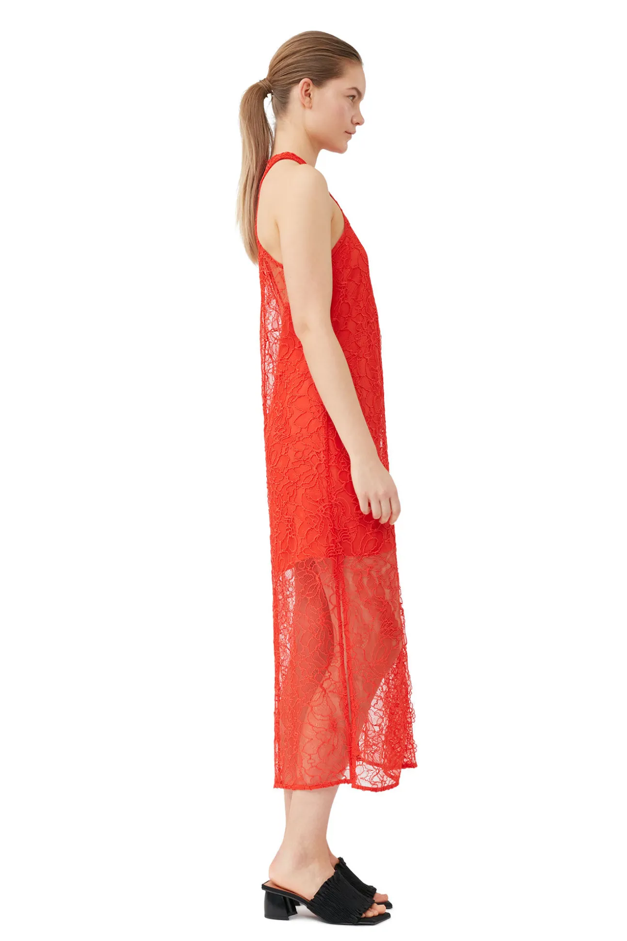 Online GANNI Neckholder-Kleid Aus Roter Spitze Red Alert
