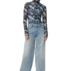 Online GANNI Orange Bedruckter Rollkragenpullover Aus Mesh Mit Langen Armeln Brunnera Blue