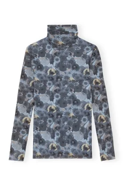 Online GANNI Orange Bedruckter Rollkragenpullover Aus Mesh Mit Langen Armeln Brunnera Blue