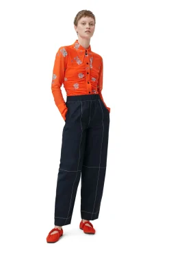 Online GANNI Orange Bedrucktes Ruschenhemd Aus Mesh Orangeade