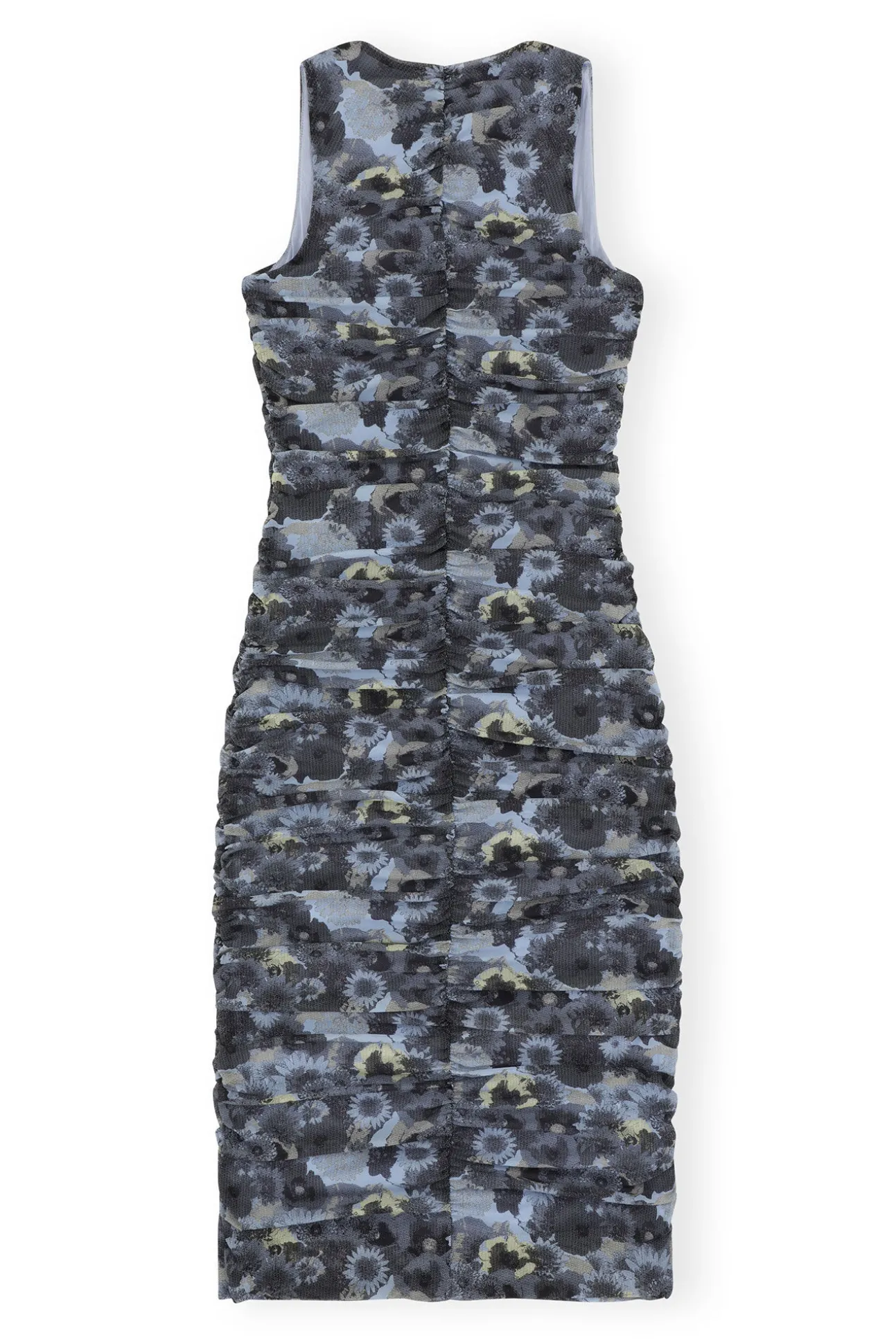 Cheap GANNI Orange Bedrucktes Ruschen-Midikleid Aus Mesh Brunnera Blue