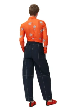 Online GANNI Orange Bedrucktes Ruschenhemd Aus Mesh Orangeade