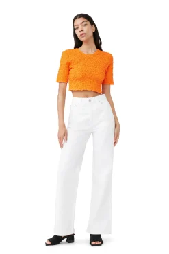 Cheap GANNI Orangefarbenes Gesmoktes Crop-Top Aus Cotton Poplin Vibrant Orange