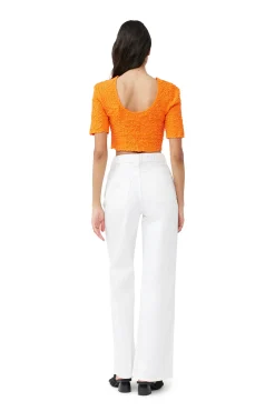 Cheap GANNI Orangefarbenes Gesmoktes Crop-Top Aus Cotton Poplin Vibrant Orange