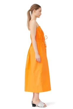Best GANNI Oranges Maxikleid Aus Cotton Poplin Vibrant Orange
