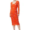 Best GANNI Oranges Ruschen-Midikleid Aus Mesh Orangeade