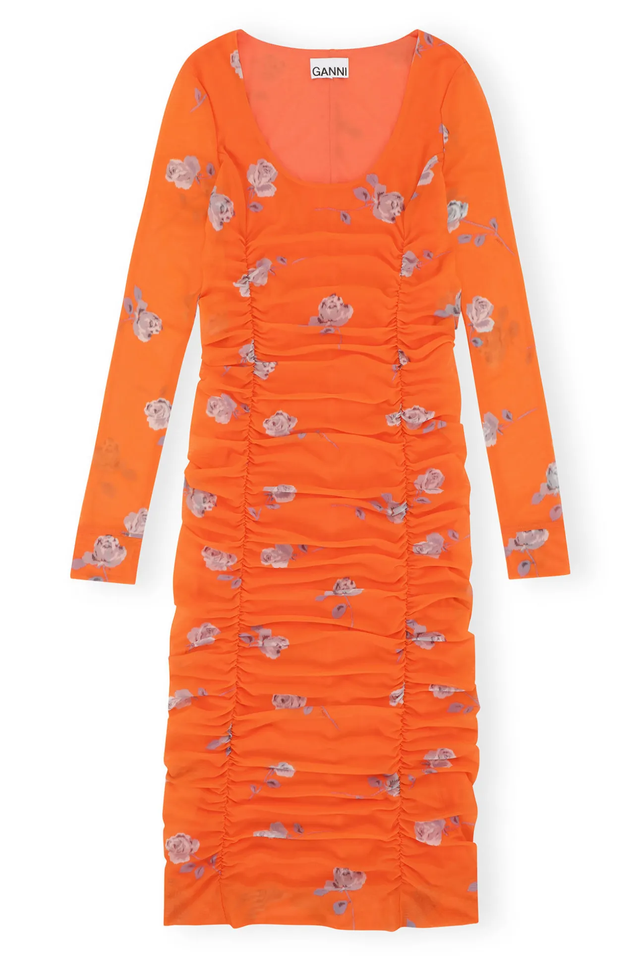 Best GANNI Oranges Ruschen-Midikleid Aus Mesh Orangeade