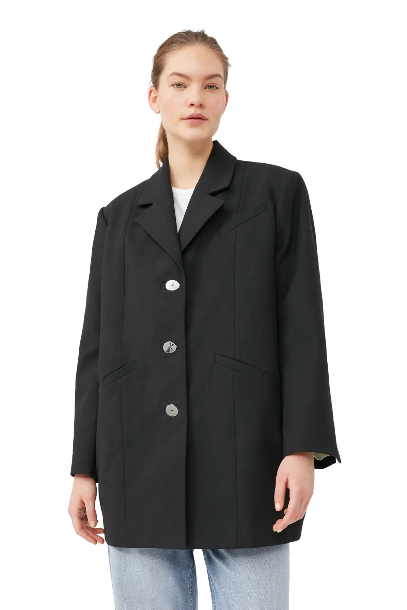 Best GANNI Oversize-Anzugblazer Aus Cotton Black