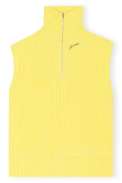 Cheap GANNI Oversized Zipper Vest Golden Kiwi