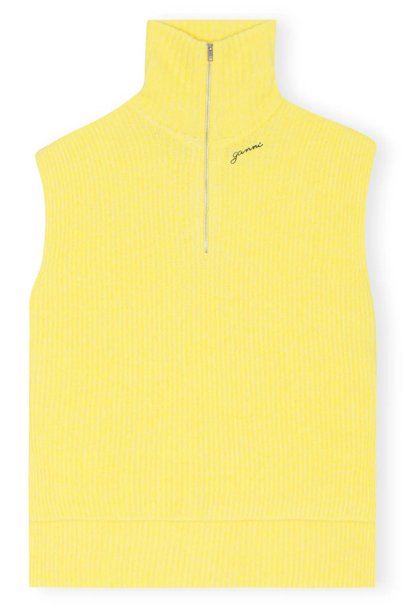 Cheap GANNI Oversized Zipper Vest Golden Kiwi