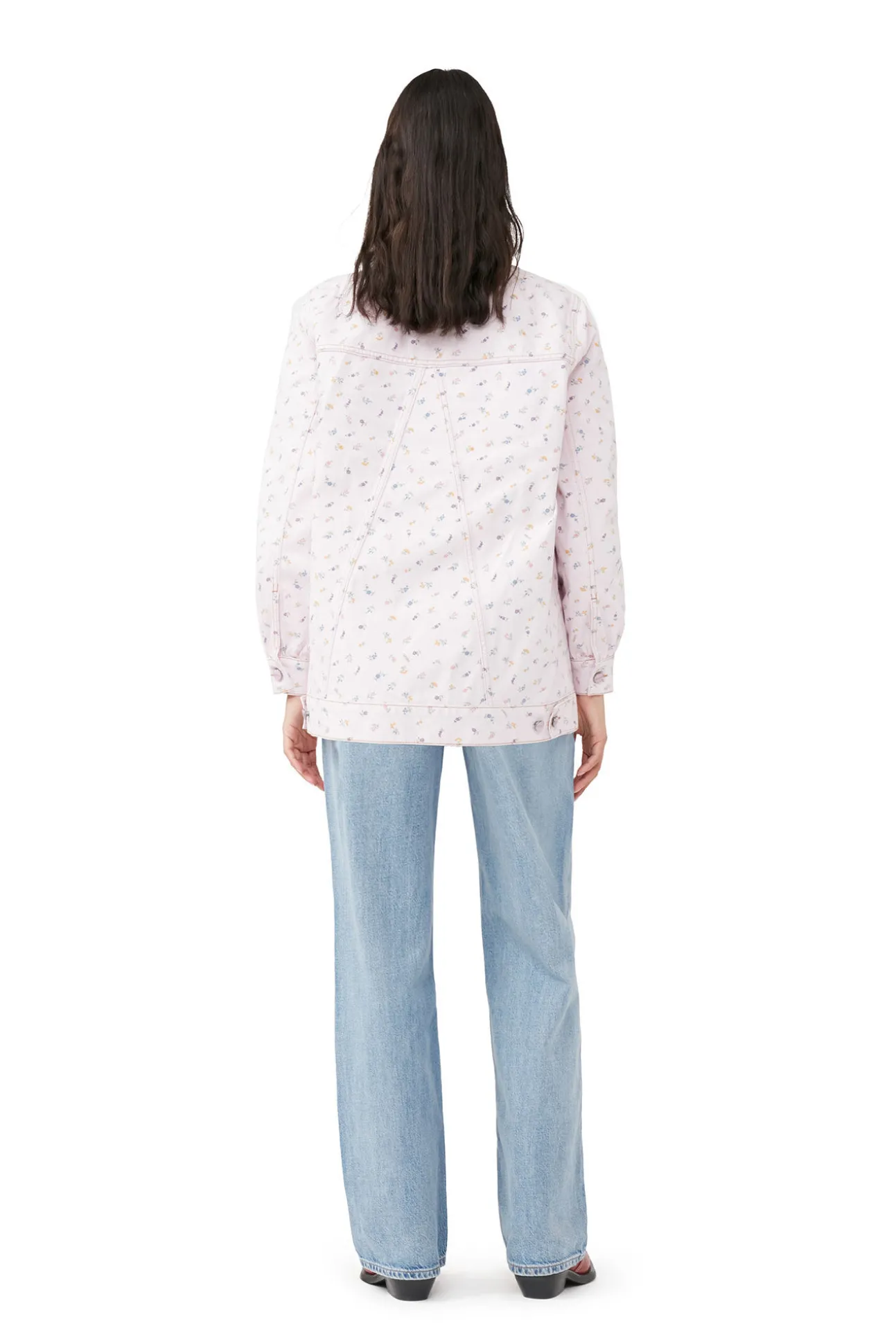 Store GANNI Oversize-Jeansjacke Mit Blumenprint Pink Tulle