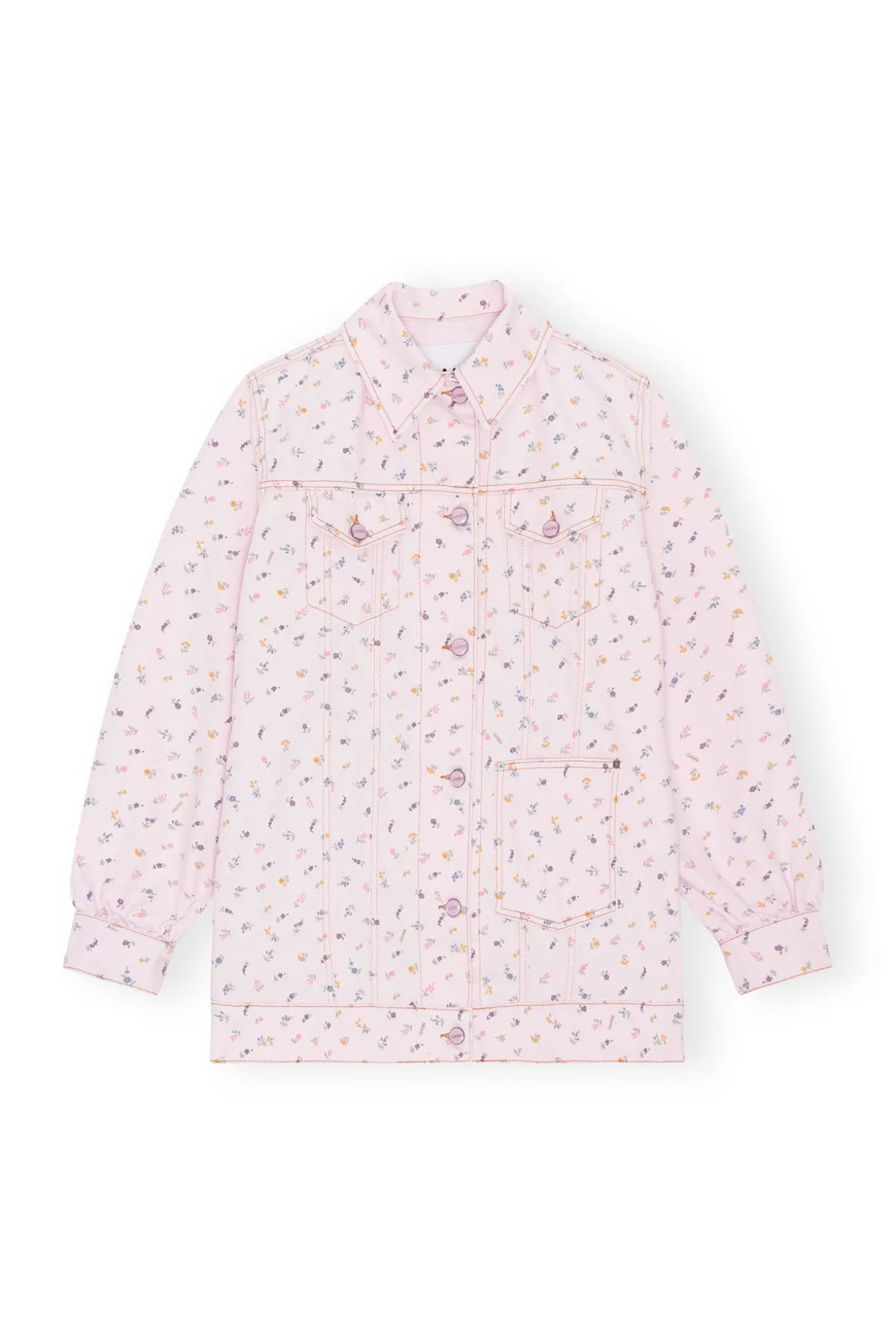 Store GANNI Oversize-Jeansjacke Mit Blumenprint Pink Tulle