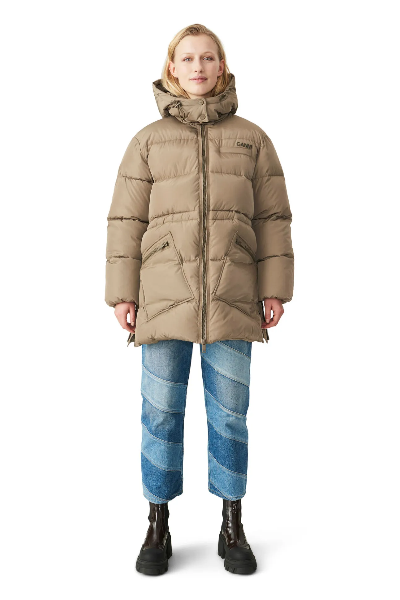 Best Sale GANNI Oversize-Midi-Pufferjacke Aus Recyceltem Polyester Fossil