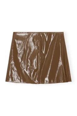 New GANNI Patent Mini Skirt Teak