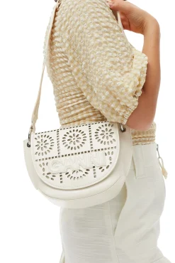 Best Sale GANNI Perforierte Banner-Satteltasche Egret
