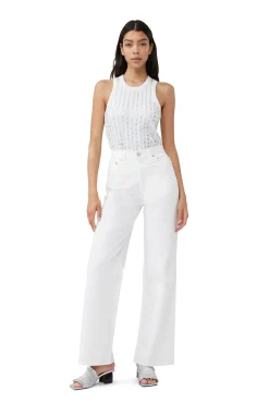 Clearance GANNI Perlenoberteil Aus Rib Jersey Bright White