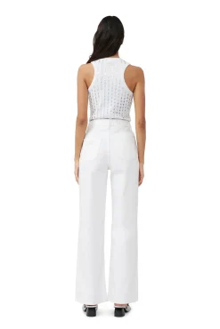 Clearance GANNI Perlenoberteil Aus Rib Jersey Bright White