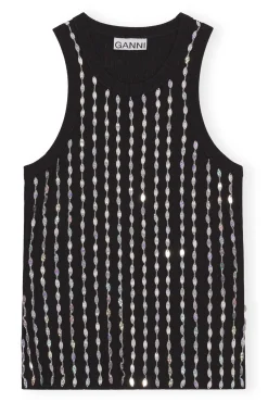 Online GANNI Perlenoberteil Aus Rib Jersey Black